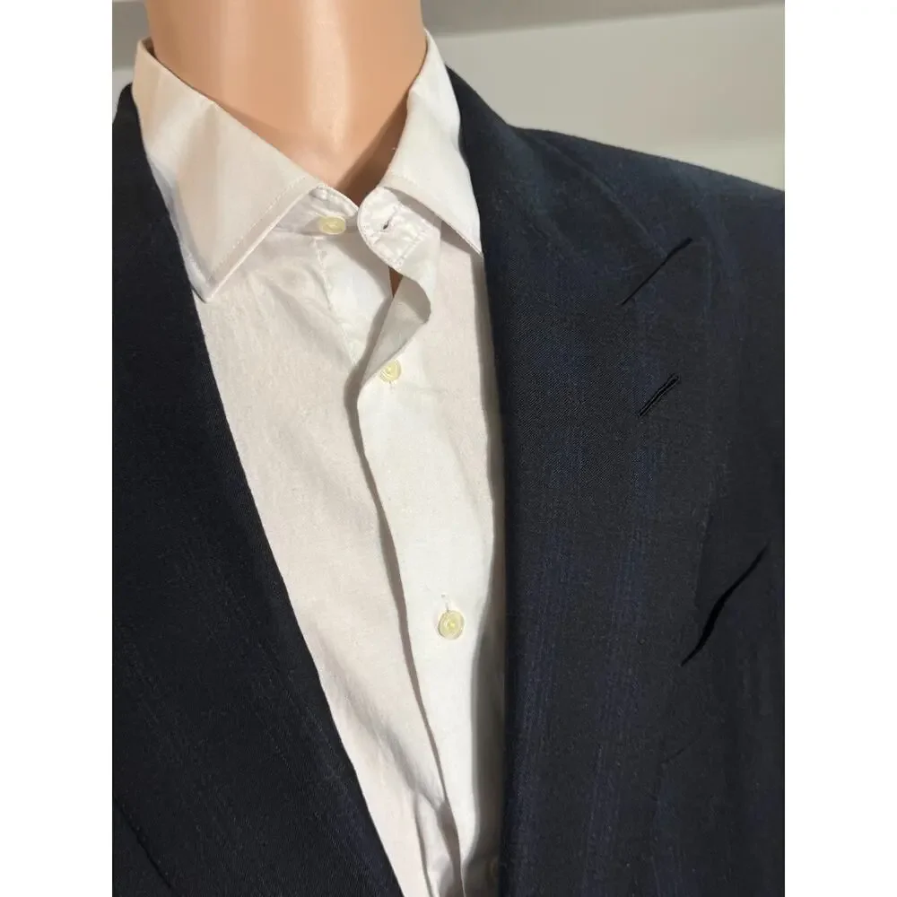 New Tom Ford Windsor Peak Lapel Navy Plaid Flannel Blazer Sportcoat 56IT 46R US